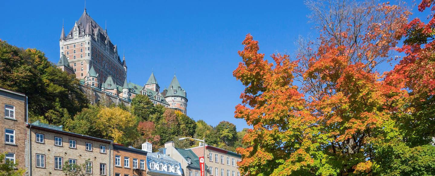 Autumn view of the Château Frontenac and historic buildings in Quebec City